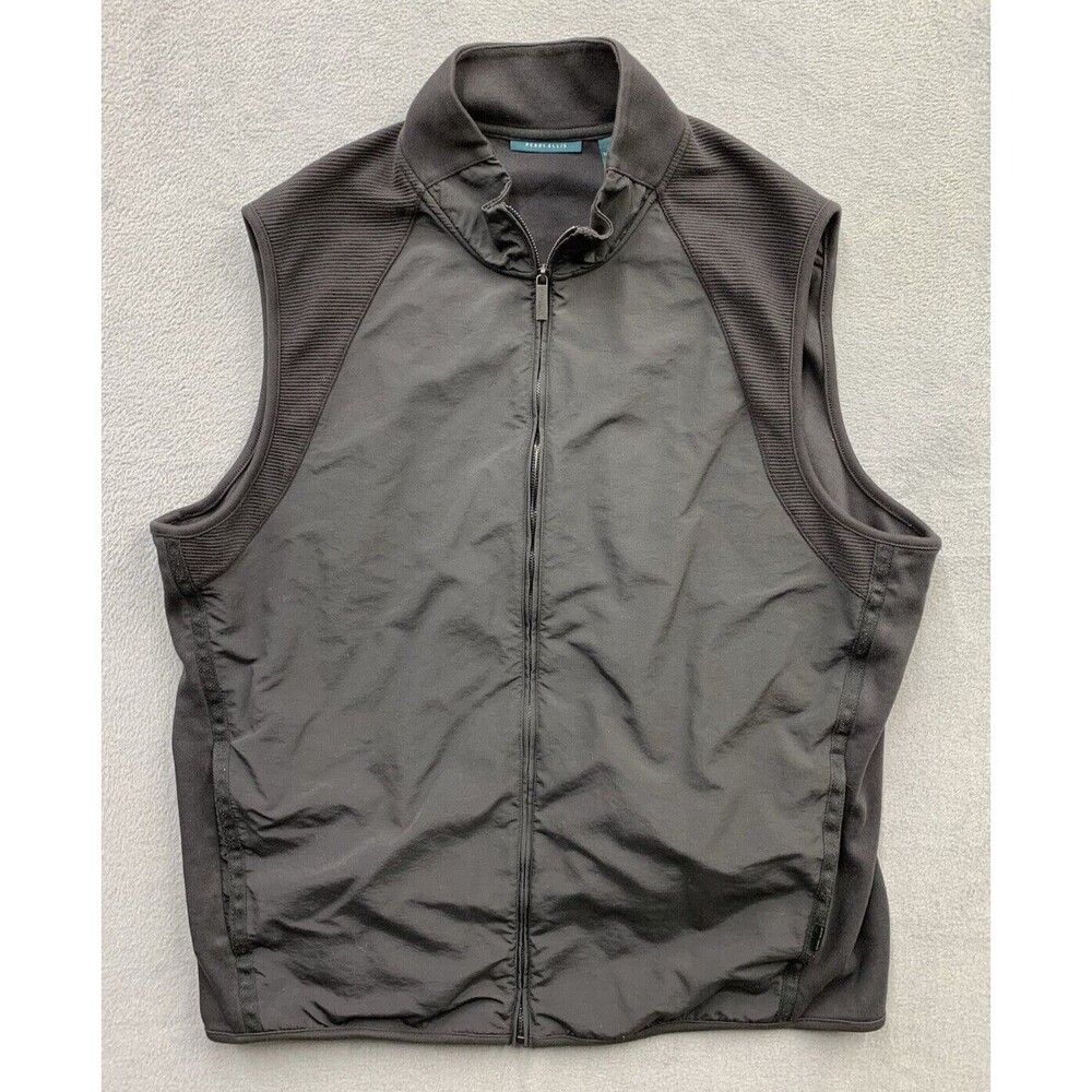 Perry Ellis Vest Jacket Mens XLT Black 100% Nylon Pockets Full Zip